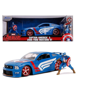 اسباب بازی ماشین فلزی فورد مدل Mustang GT و فیگور کاپیتان آمریکا Marvel با مقیاس 1:24_اسباب بازی